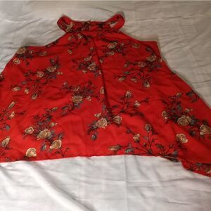 Torrid High Neck Keyhole Top Women’s LARGE 0 Red Floral Sleeveless High Low